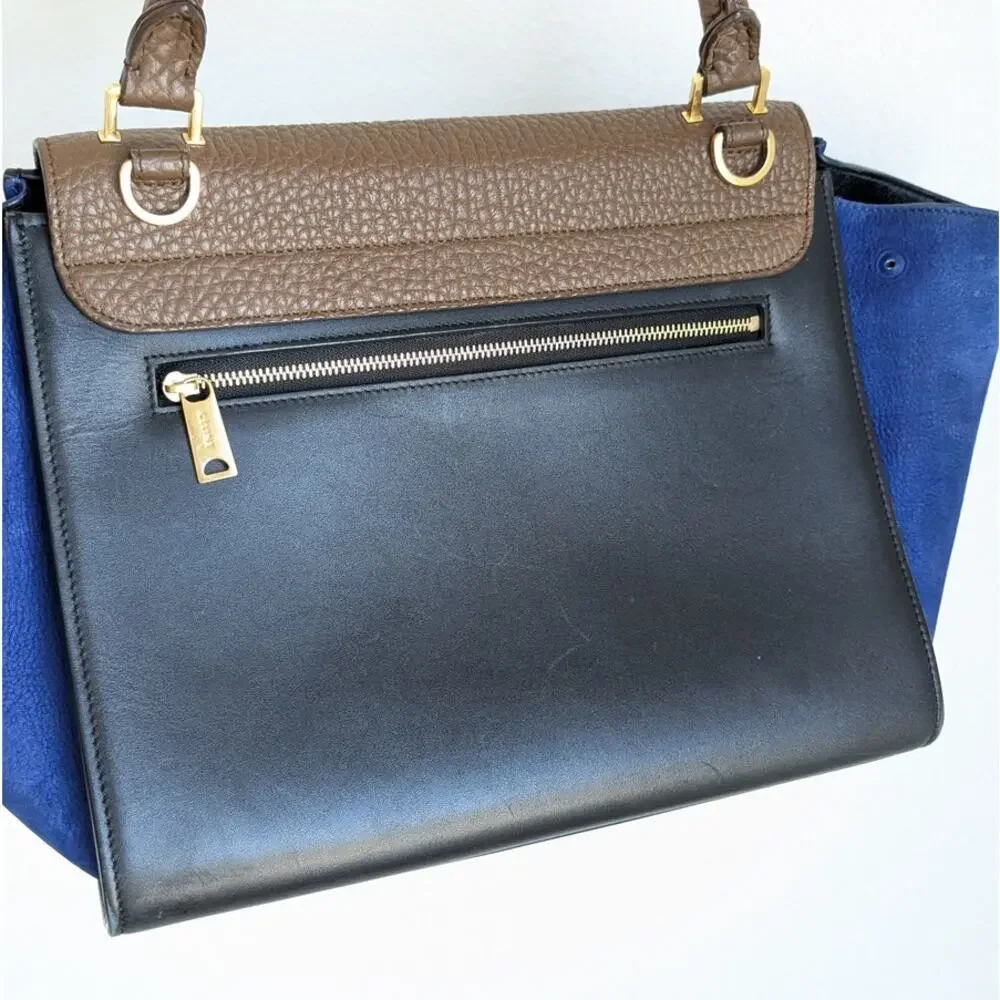 CELINE Blue/Black/Brown Leather Suede Trapeze Medium Handbag Shoulder Bag - Picture 5 of 16